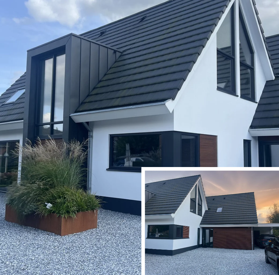 Moderne villa met witte gevel — buitenwerk LenKraft